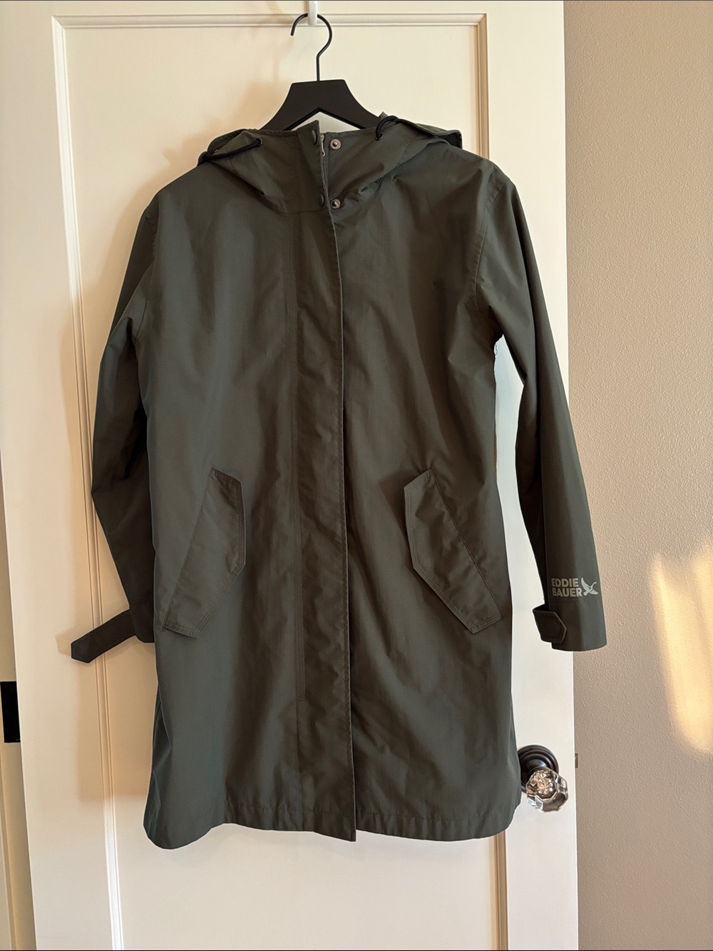 Eddie Bauer Port Townsend Loden Green Hooded Rain Coat in SP